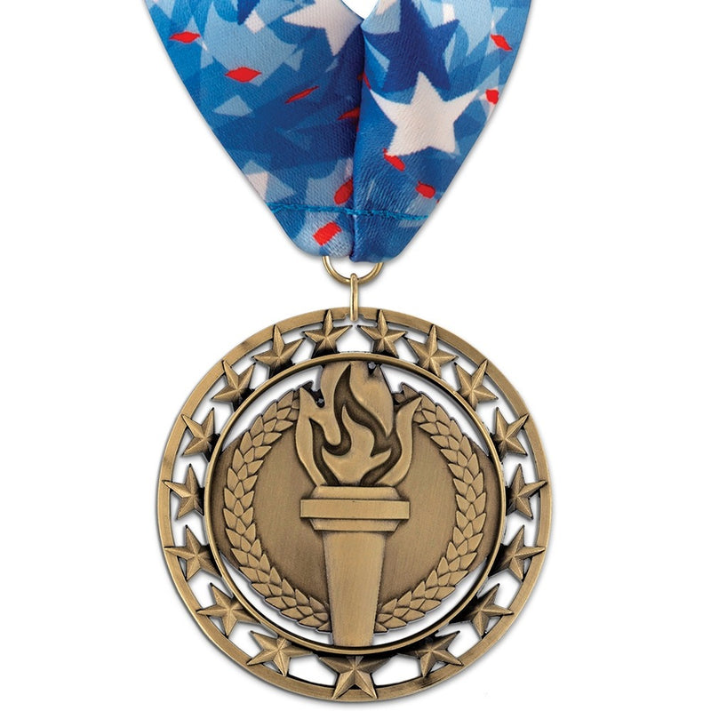 2-3/4" Custom Rising Star Award Medal With Millennium Neck Ribbon