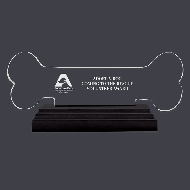 Engraved Dog Bone Shaped Acrylic Trophy w/ Black Base