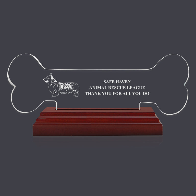 Engraved Dog Bone Shaped Acrylic Trophy