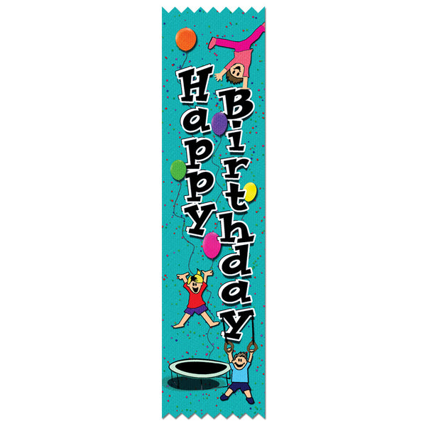 2" X 8" Stock Multicolor Pinked Top Gymnastics Happy Birthday Award Ribbon