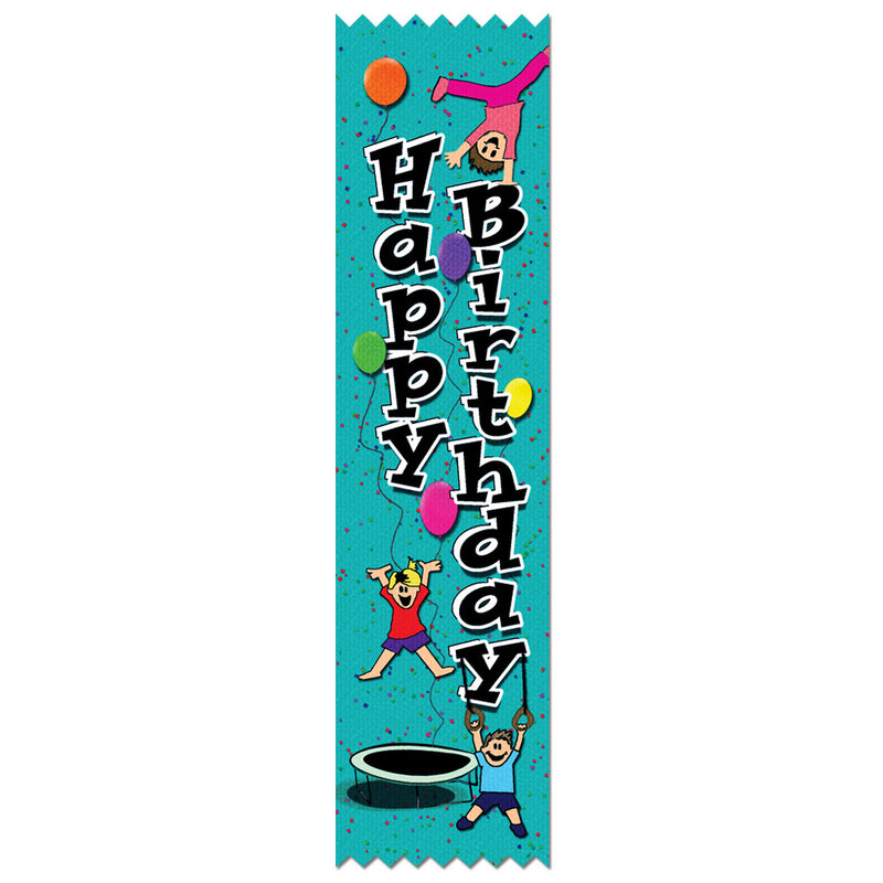 2" X 8" Stock Multicolor Pinked Top Gymnastics Happy Birthday Award Ribbon