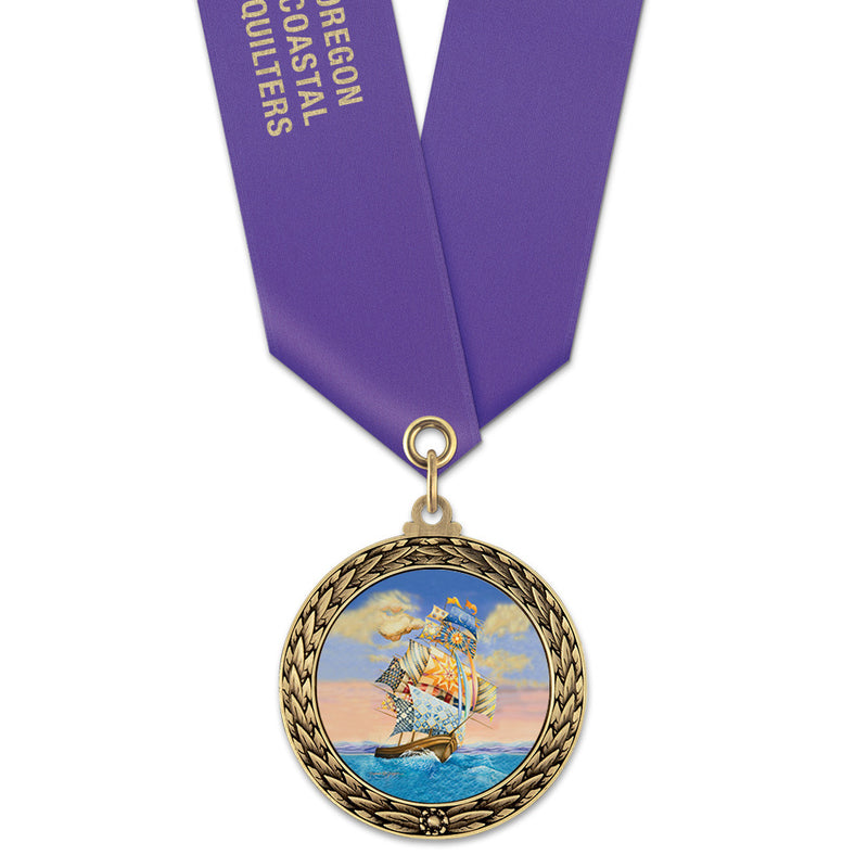 1-3/4" Custom LFL Award Medal With Satin Neck Ribbon