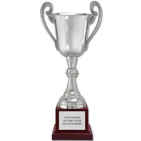 15-3/4" Loving Cup Award Trophy With Cherry Tone Wood Base