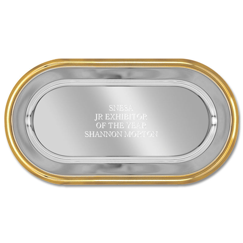 11-1/4" x 6-1/4" Oval Award Tray With Gold Border