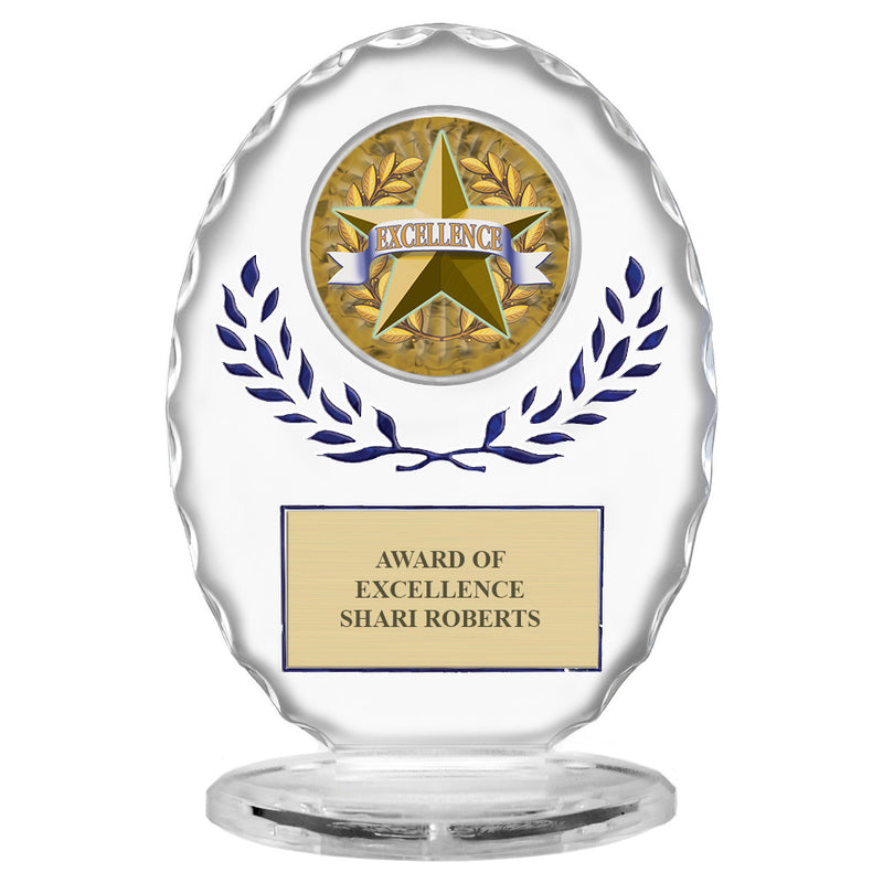 6-3/8" Free Standing Oval Award Trophy With Blue Wreath