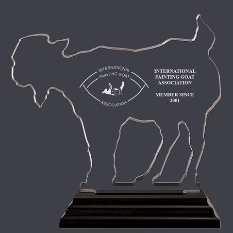 Engraved Goat Shaped Acrylic Award Trophy w/ Black Base