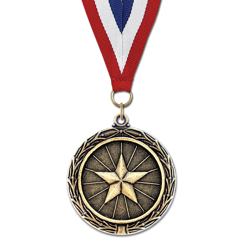 2-1/4" Stock LX Award Medal With Red/White/Blue or Year Grosgrain Neck Ribbon