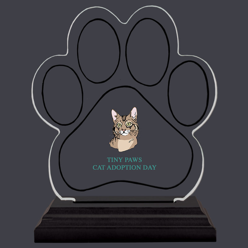 5-1/2" Custom Full Color Small Paw Print Shaped Acrylic With Black Base