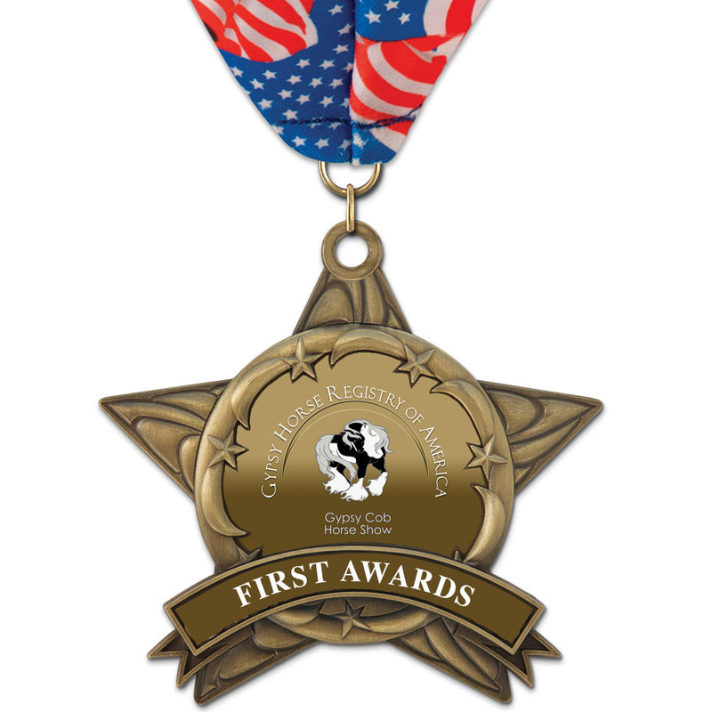 3-3/8" Custom AS14 All Star Award Medal With Millennium Neck Ribbon