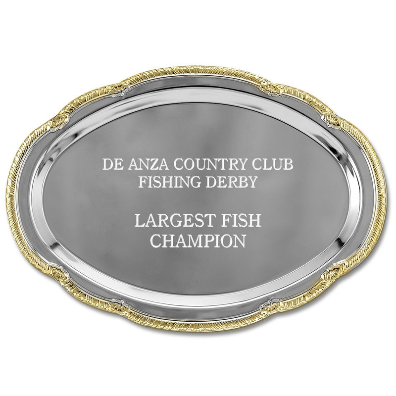 9" x 6-1/2" Scalloped Oval Award Tray With Gold Border