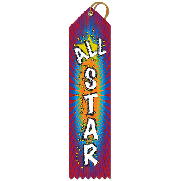 2" X 8" Stock Multicolor Point Top All Star Award Ribbon