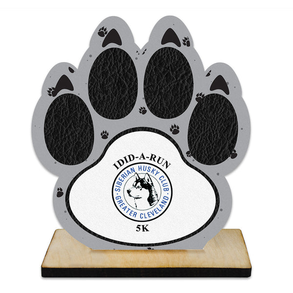 5" Paw Print Shape Birchwood Award Trophy With Natural Birchwood Base