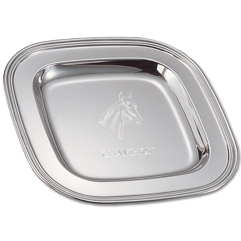 8" Engraved Silver Award Tray With Horse Stock Logo And Place