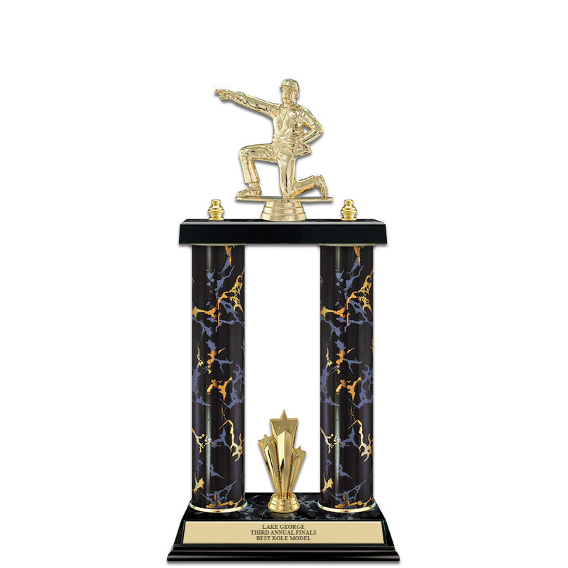 15" Black Faux Marble Award Trophy With Trim