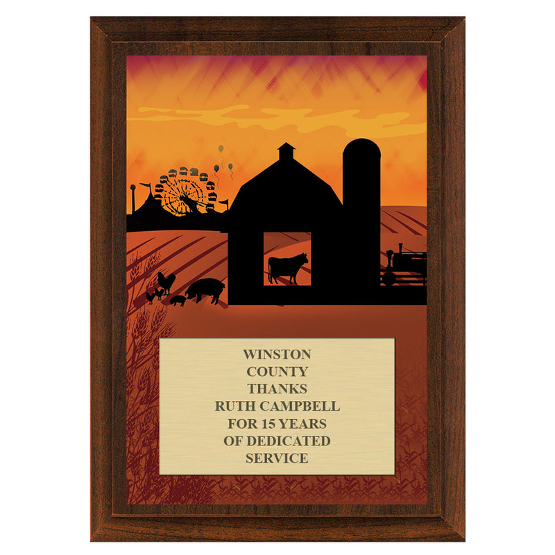 5" x 7" Custom Full Color Stock Design Cherry Plaque With Engraved Plate