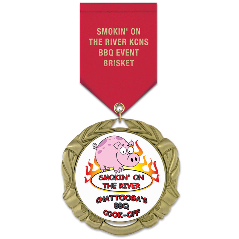 2-3/4"  Custom XBX Award Medal w/ Satin Drape Ribbon