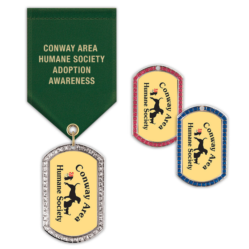 1-3/8" x 2-1/4"  Custom GEM Tag Award Medal w/ Satin Drape