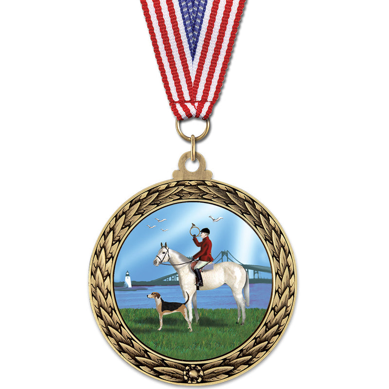 2-5/8" Custom GFL Award Medal With Grosgrain Neck Ribbon