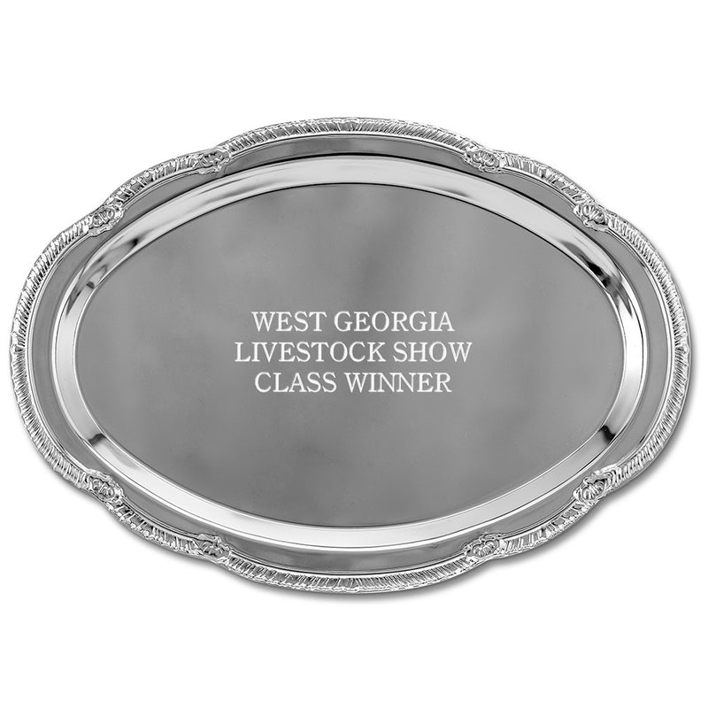 9" x 6-1/2" Scalloped Oval Award Tray