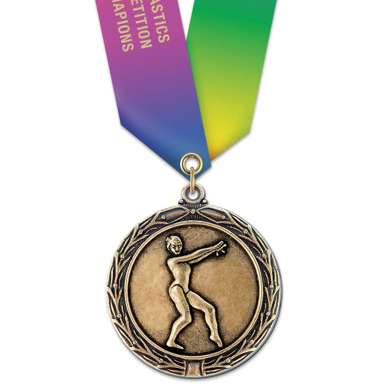 2-1/4" Custom LX Award Medal With Specialty Satin Neck Ribbon