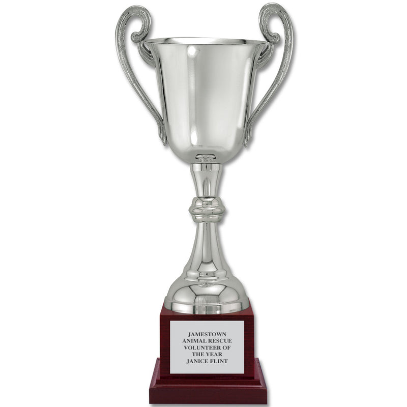 12-1/2" Loving Cup Award Trophy With Cherry Tone Wood Base