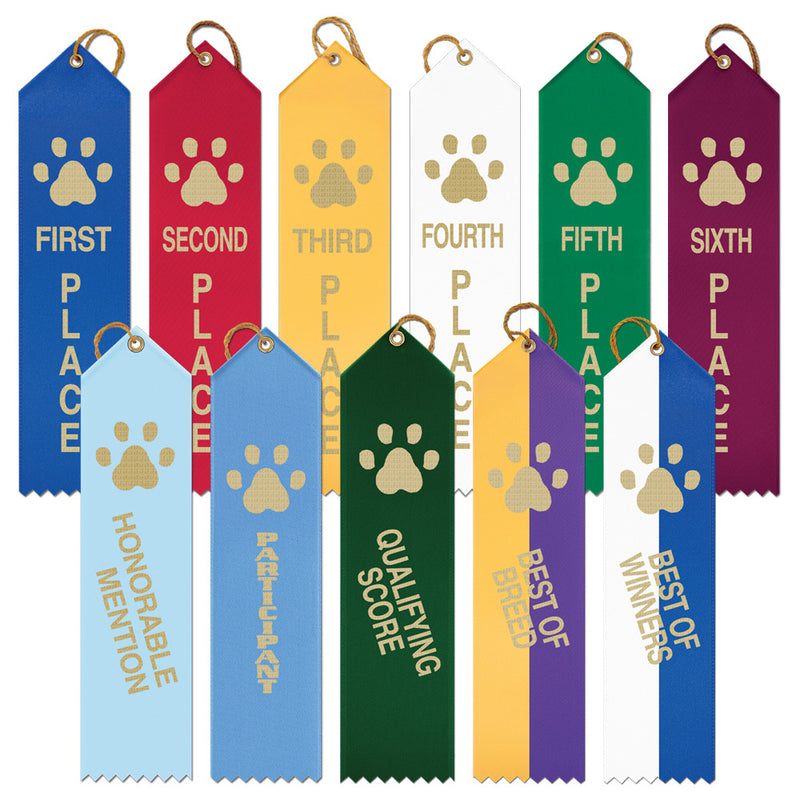 2" X 8" Stock Point Top Paw Print Place Award Ribbon