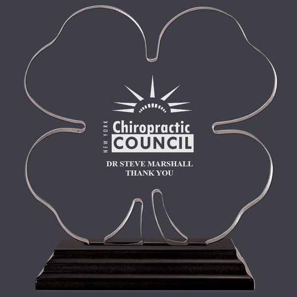 Engraved Clover Shaped Acrylic Award Trophy w/ Black Base