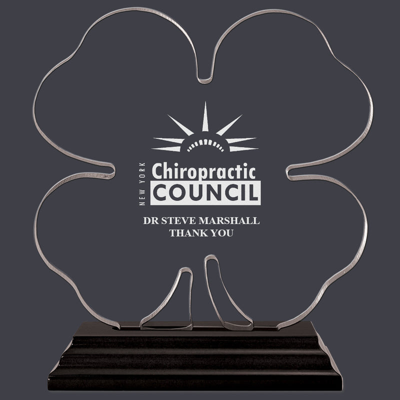 Engraved Clover Shaped Acrylic Award Trophy w/ Black Base