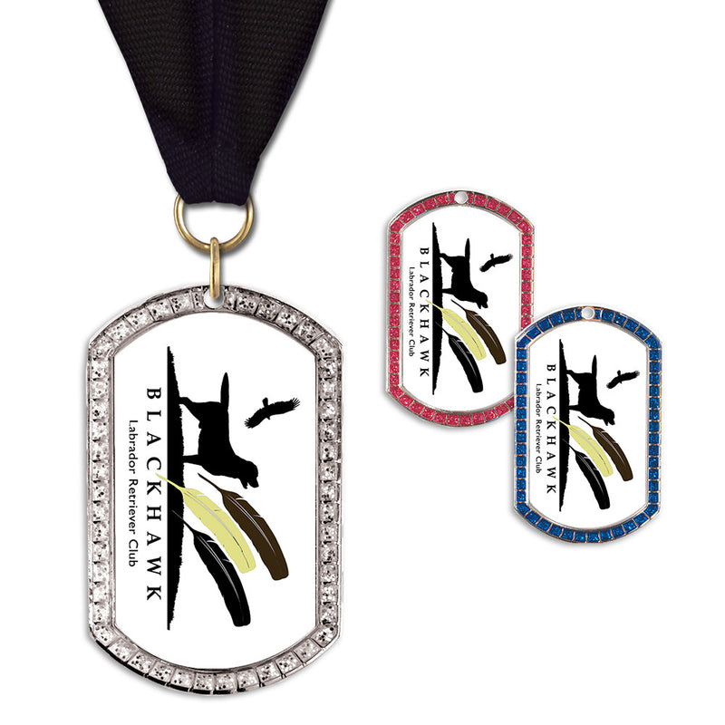 1-3/8" x 2-1/4"  Custom GEM Tag Medal w/ Grosgrain Neck Ribbon