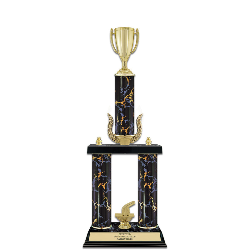 20" Black Faux Marble Award Trophy With Wreath And Trim