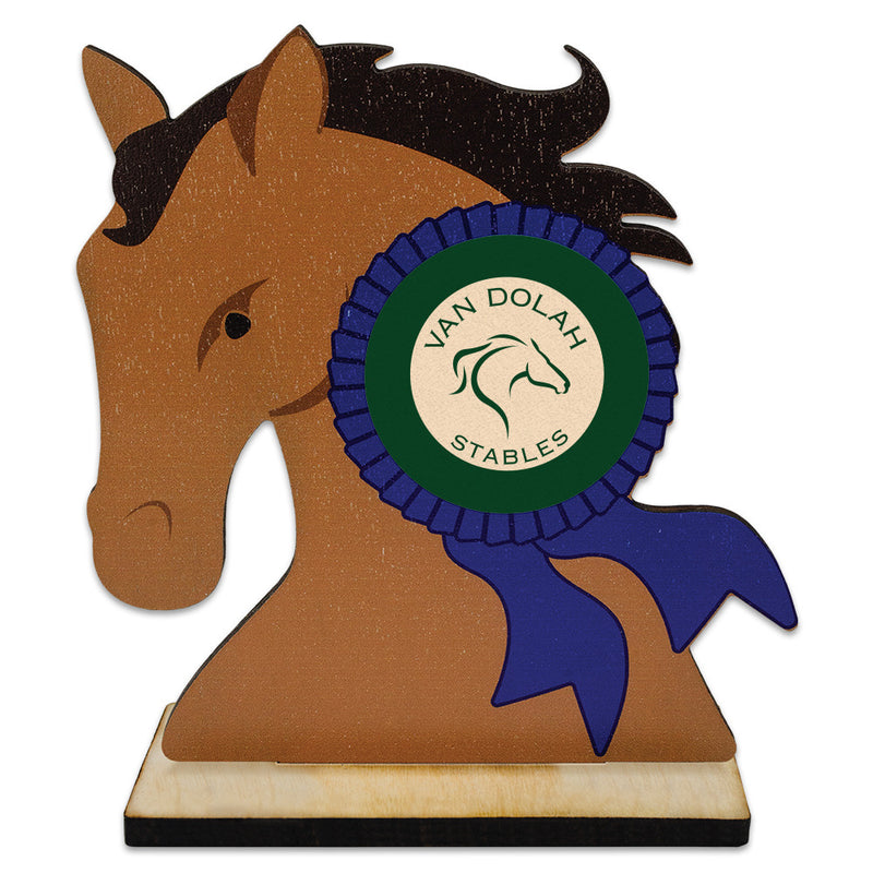 5" Horse Head Shape Birchwood Award Trophy With Natural Birchwood Base