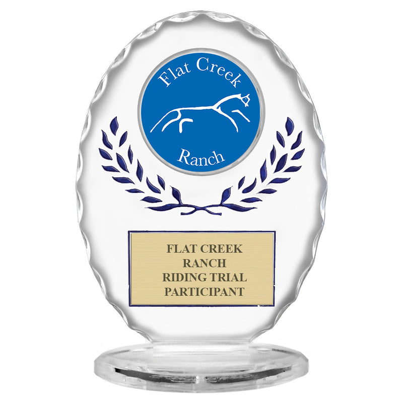 6-3/8" Free Standing Oval Award Trophy With Blue Wreath