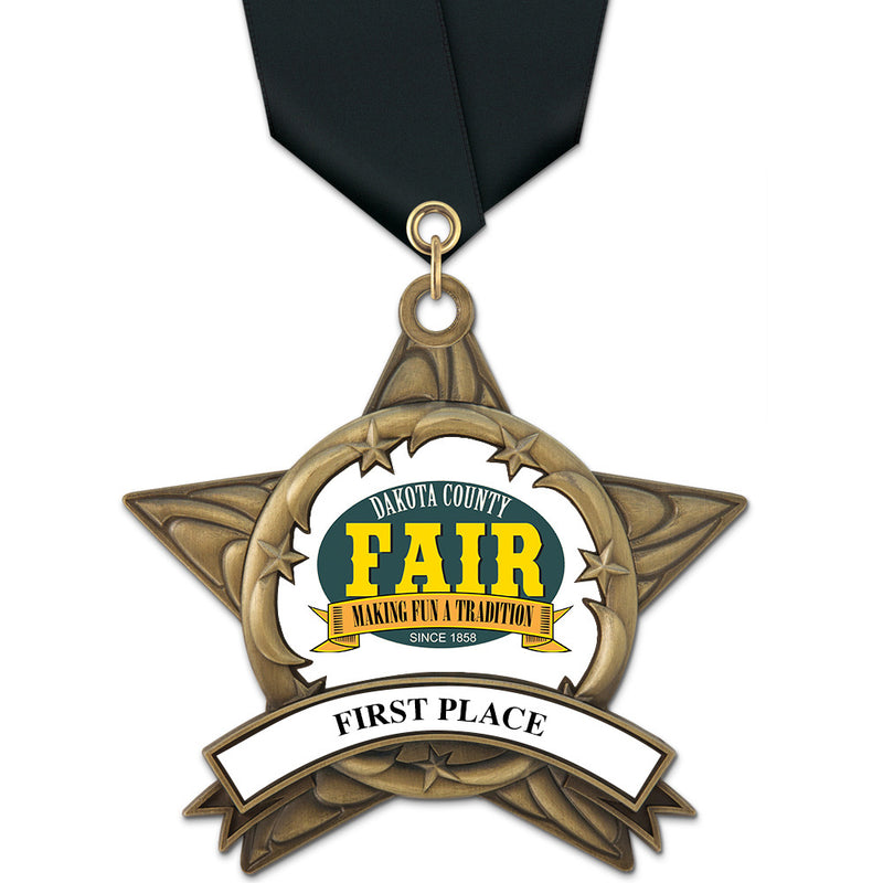 3-3/8" Custom AS14 All Star Award Medals With Satin Neck Ribbon