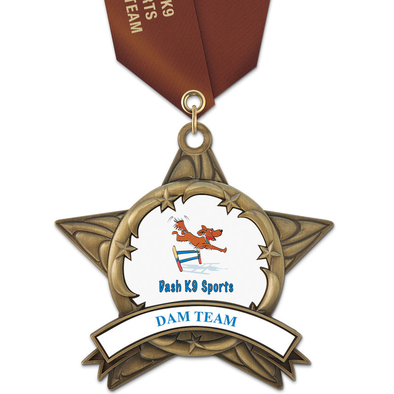 3-3/8" Custom AS14 All Star Award Medals With Satin Neck Ribbon