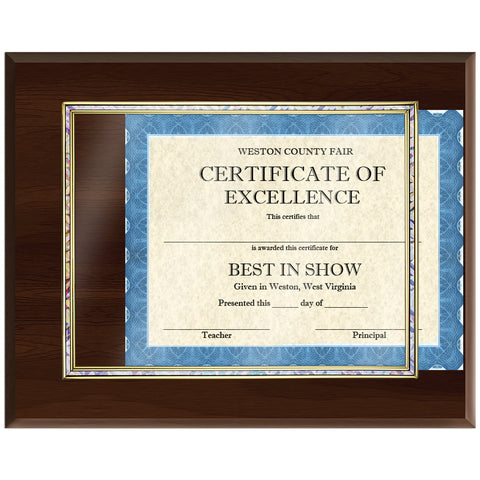 15" X 12" Cherry Certificate Plaque W/Holographic Inlay