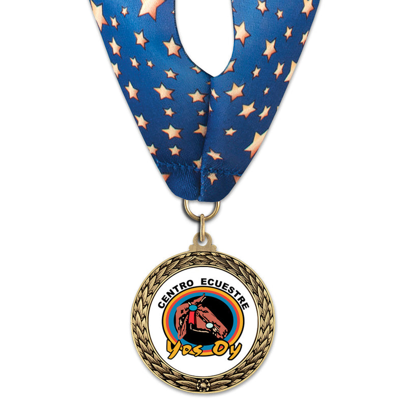 1-3/4" Custom LFL Award Medal With Millennium Neck Ribbon