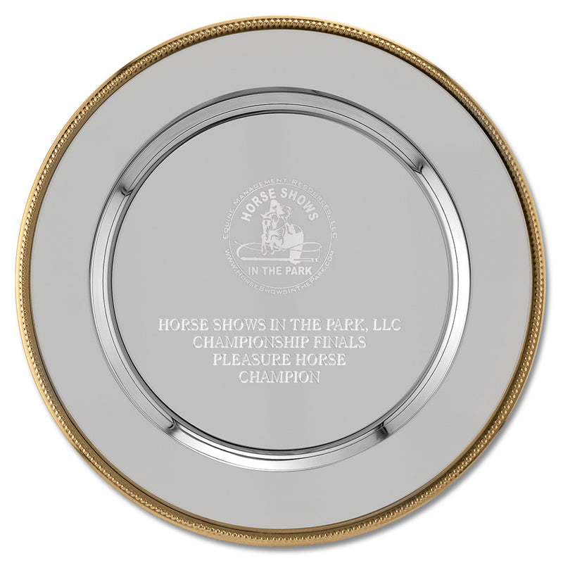 12" Round Charger Award Tray With Gold Border