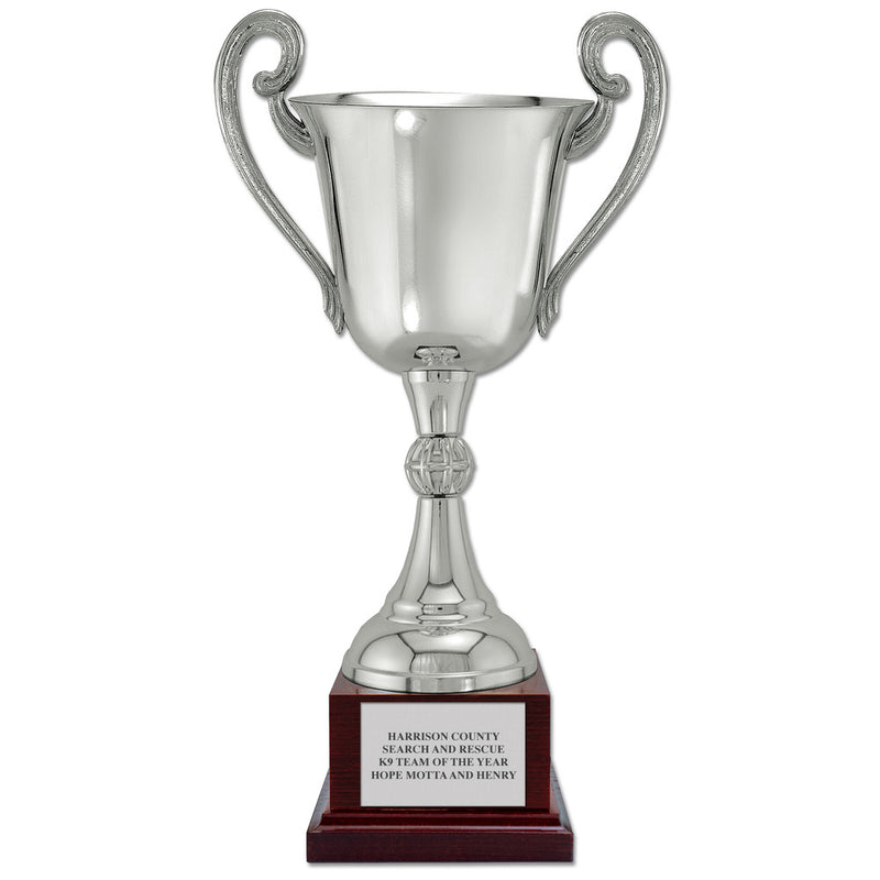 15-3/4" Loving Cup Award Trophy With Cherry Tone Wood Base