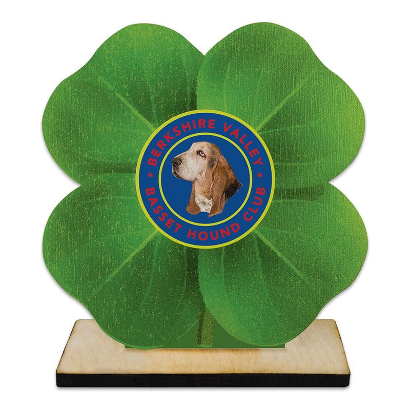 5" Clover Shape Birchwood Award Trophy With Natural Birchwood Base