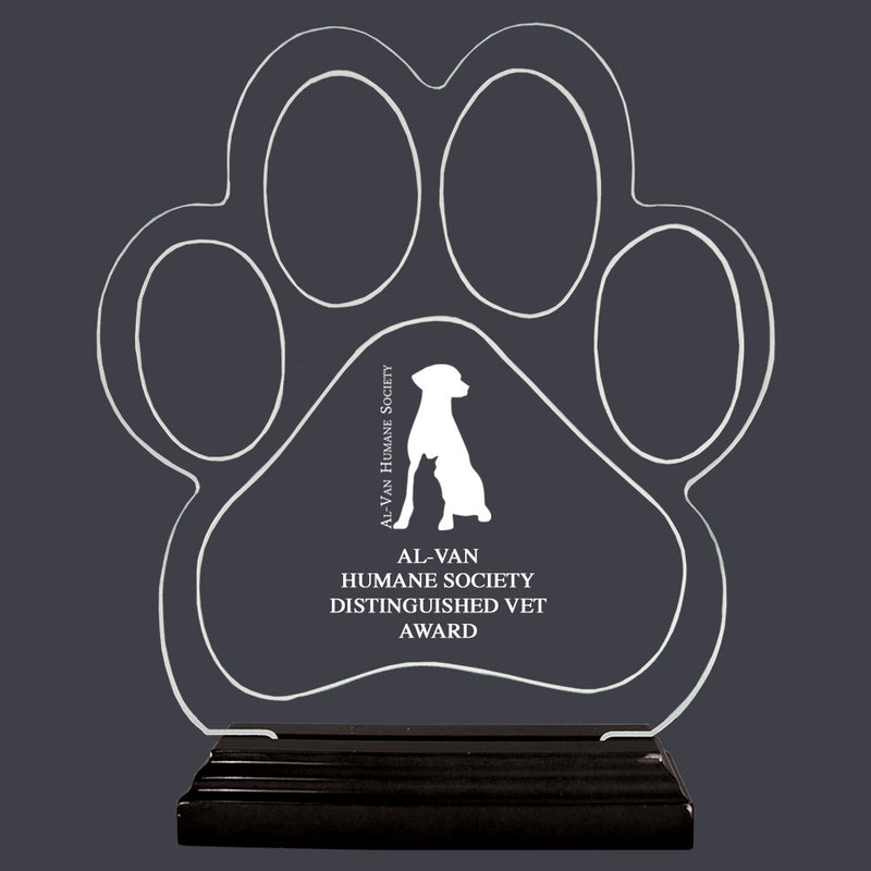 4-1/2" Custom Engraved Large Paw Print Shaped Acrylic