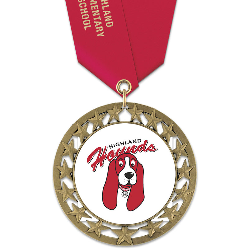 2-3/4" Custom RS14 Award Medal With Satin Neck Ribbon