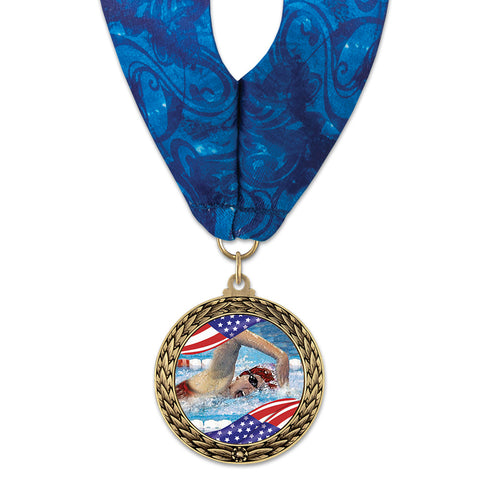 1-3/4" Custom LFL Award Medal With Millennium Neck Ribbon