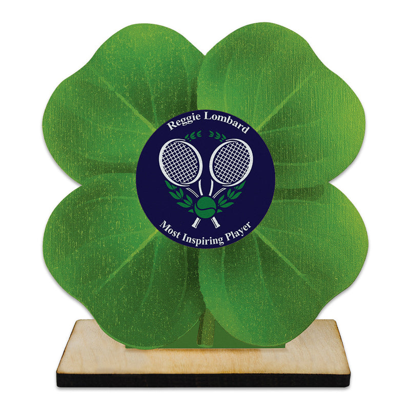 5" Clover Shape Birchwood Award Trophy With Natural Birchwood Base