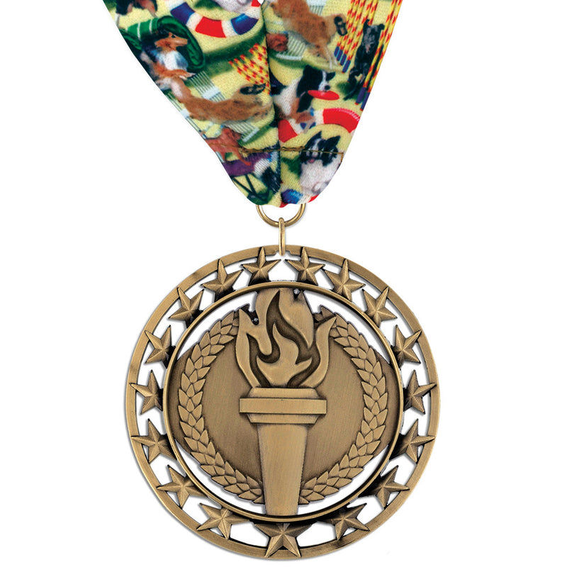 2-3/4" Custom Rising Star Award Medal With Millennium Neck Ribbon