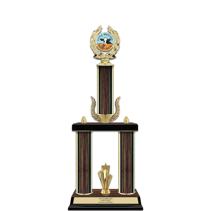 20" Custom Walnut Finished Award Trophy w/Wreath, Trim & Insert Top