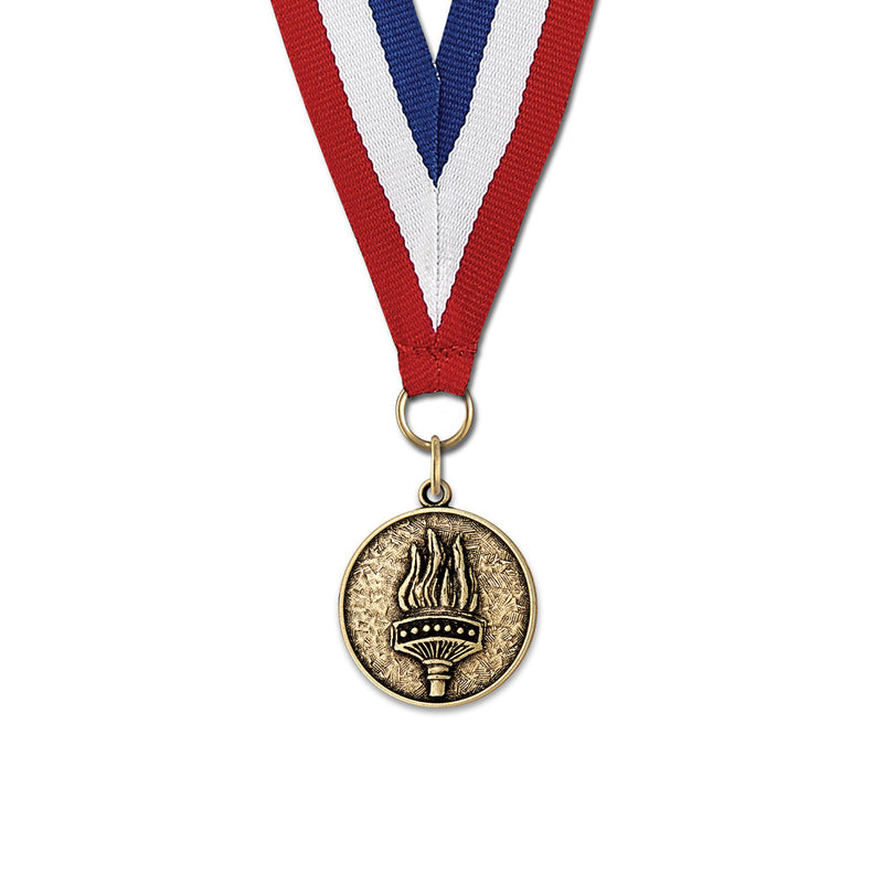 1-1/8" Stock CX Award Medal With Red/White/Blue or Year Grosgrain Neck Ribbon