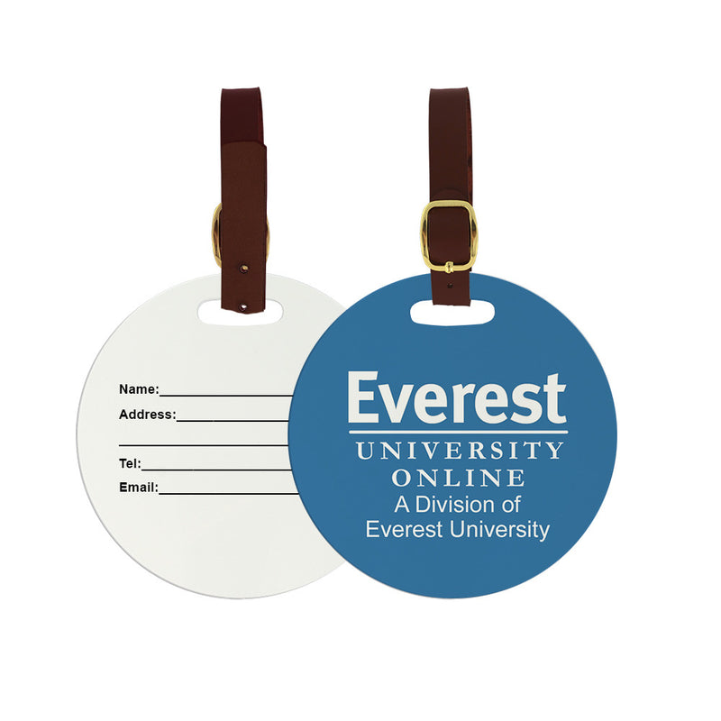 Round Luggage Tags w/ Brown Leather Strap