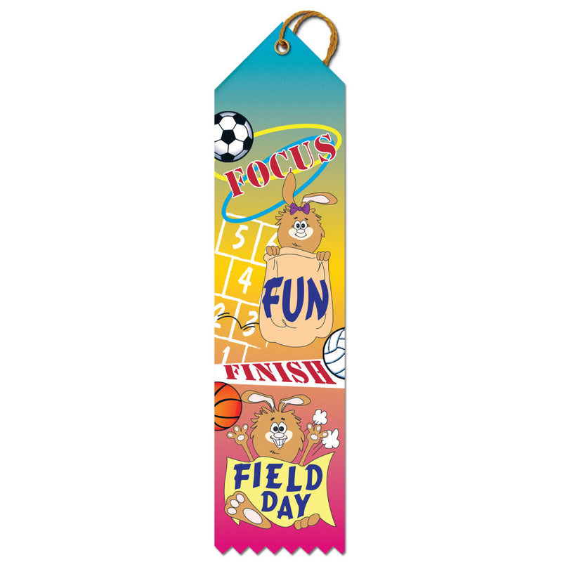 2" X 8" Stock Multicolor Point Top Focus, Fun, Finish, Field Day Award Ribbon