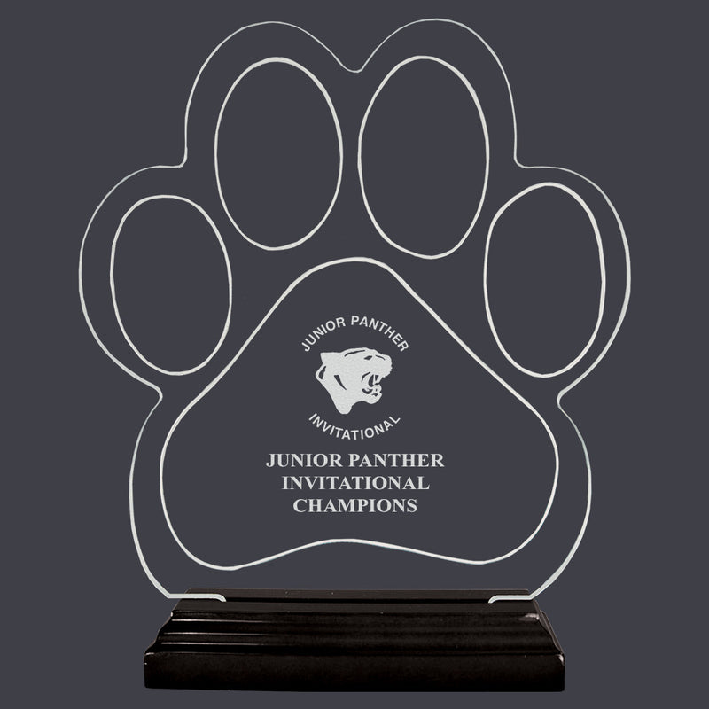 4-1/2" Custom Engraved Large Paw Print Shaped Acrylic