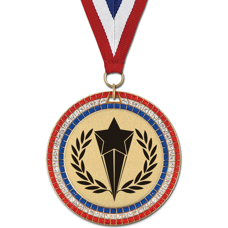 2-3/4" GEM Award Medal w/ Red/White/Blue or Year Grosgrain Neck Ribbon